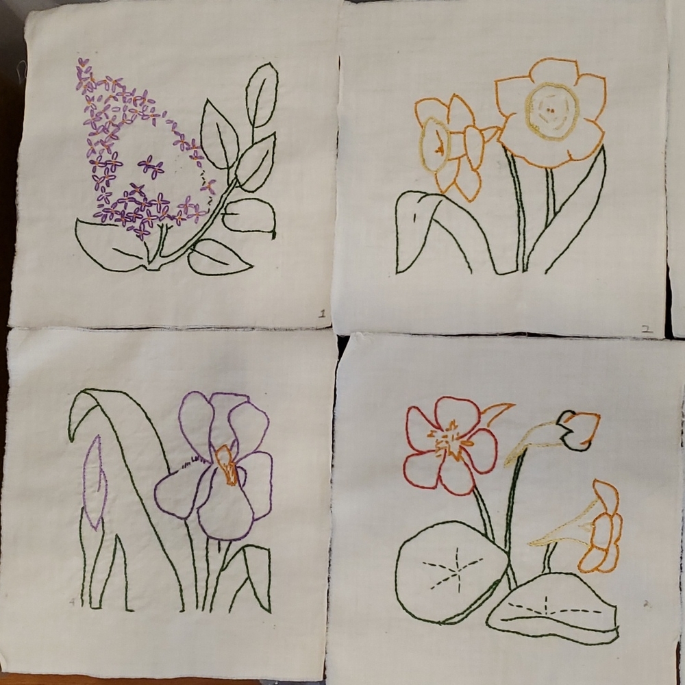 25 vintage flower embroidered quilt blocks